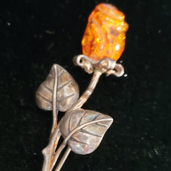 Vintage Jewelry - Sterling Amber Rose Brooch